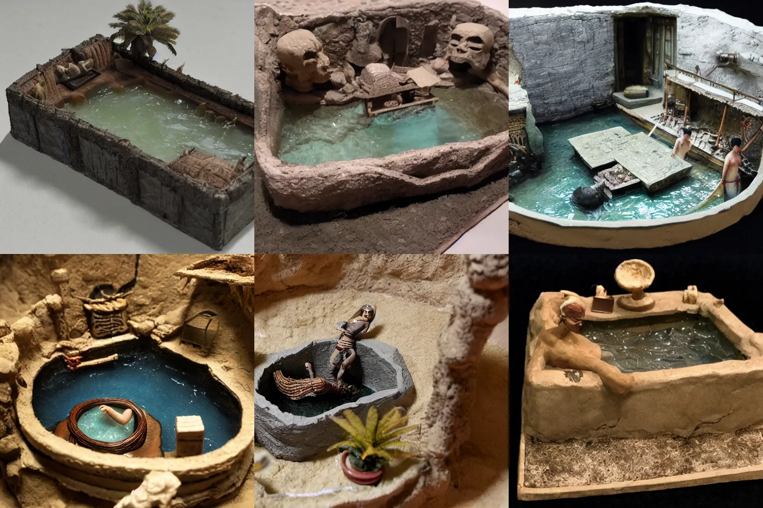 Prompt: miniature diorama of the mummy's jacuzzi