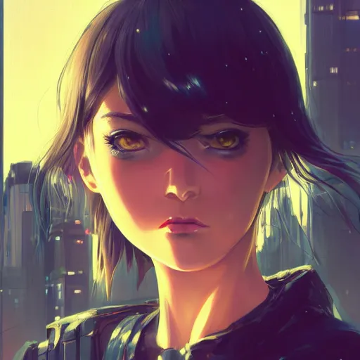 Prompt: A comic potrait of a cyberpunk cyborg girl with big and cute eyes, fine-face, realistic shaded perfect face, fine details. Night setting. Very anime style. Realistic shaded lighting poster by Ilya Kuvshinov katsuhiro, magali villeneuve, artgerm, Jeremy Lipkin and Michael Garmash, Rob Rey and Kentarõ Miura style, trending on art station