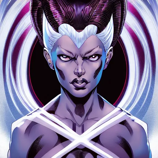 Prompt: portrait of ororo from xmen, symmetrical, by yoichi hatakenaka, masamune shirow, josan gonzales and dan mumford, deayami kojima, takato yamamoto, barclay shaw, karol bak, yukito kishiro