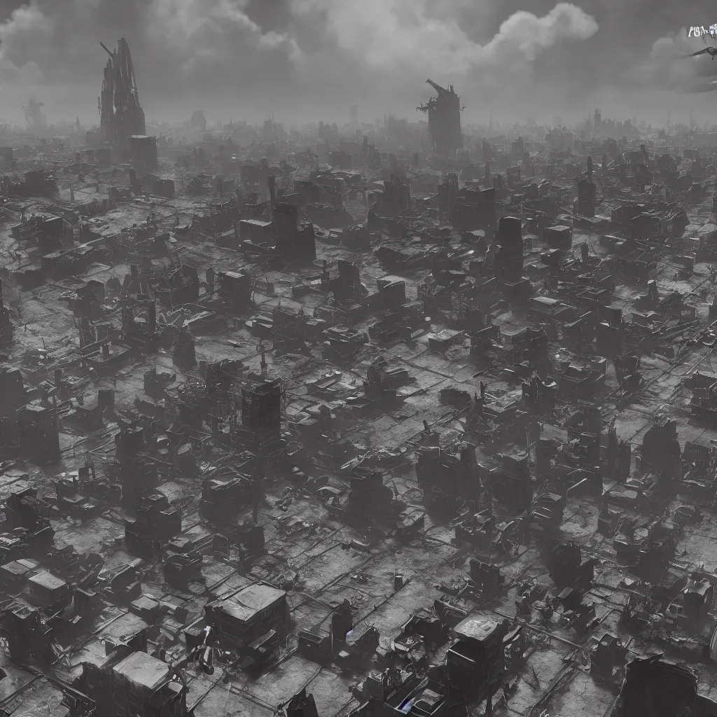 Image similar to a highly detailed atomic bomb detonated above the city, 8 k, chaotic atmopshere, unreal engine, cinematic, touching, very detailed