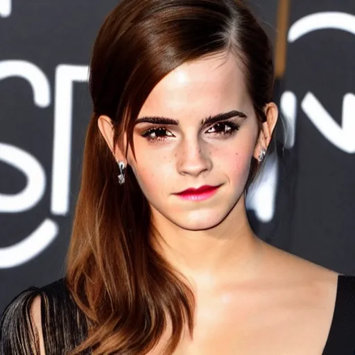 Image similar to emma watson mixed with kim kardashian, full - figure profile shot