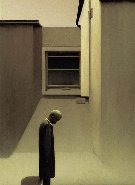 Image similar to people see a trash as a spell Edward Hopper and James Gilleard, Zdzislaw Beksinski highly detailed