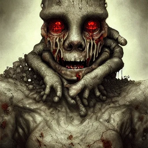 Prompt: a detailed portrait of a zombie golem by anton semenov, horror, dark, digital art, realistic painting, character design, trending on artstation