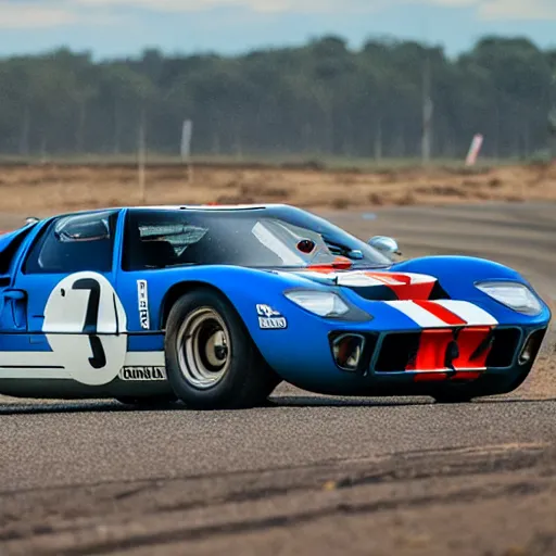 Image similar to a 1 9 6 6 ford gt 4 0 mixed with a trophy truck, professional photography, wide - angle