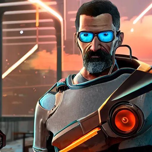 Image similar to Half-Life Gordon Freeman meets Cyberpunk 2077