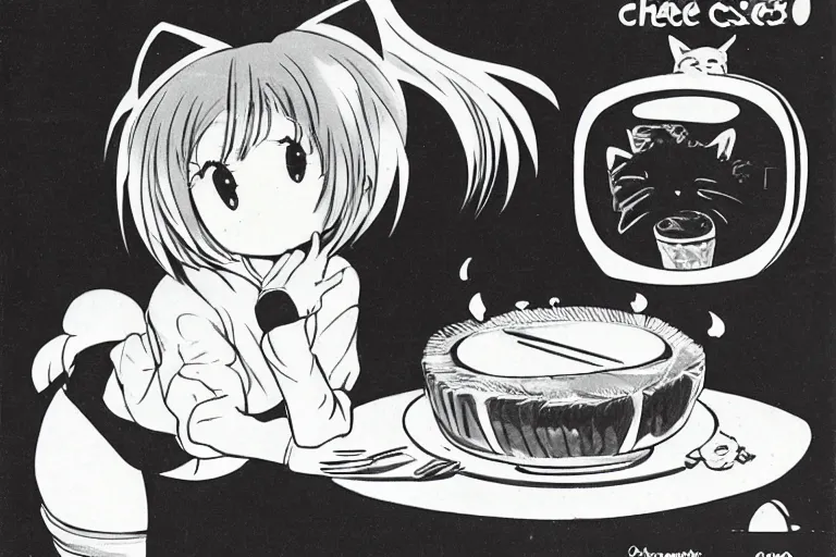 Image similar to anime catgirl and cheese aspic, cookbook photo 1 9 8 2,