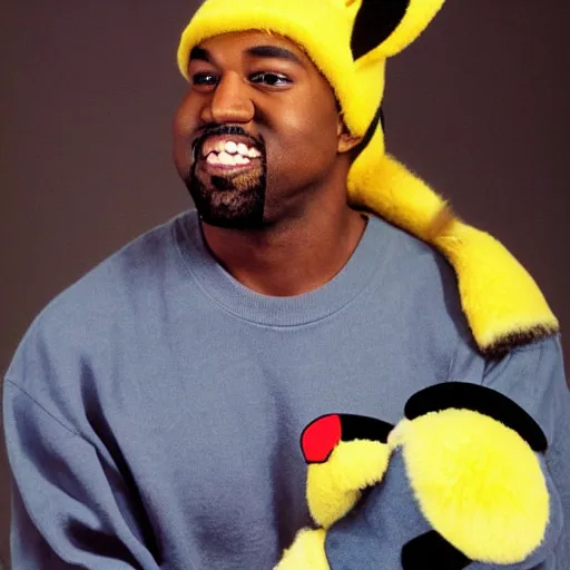 Image similar to Kanye West holding pikachu for a 1990s sitcom tv show, Studio Photograph, portrait C 12.0