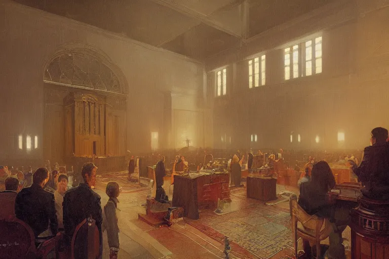 Image similar to inside a Masonic temple oil painting detailed Greg rutkowski, Norman Rockwell, cinematic, octane render, 8k