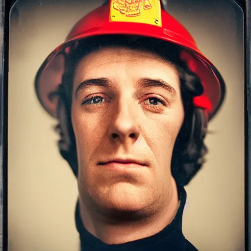 Prompt: portrait photo, portrait of fireman sam by richard avedon, realistic, Leica, medium format, cinematic lighting, wet plate photography, parallax, high resolution,