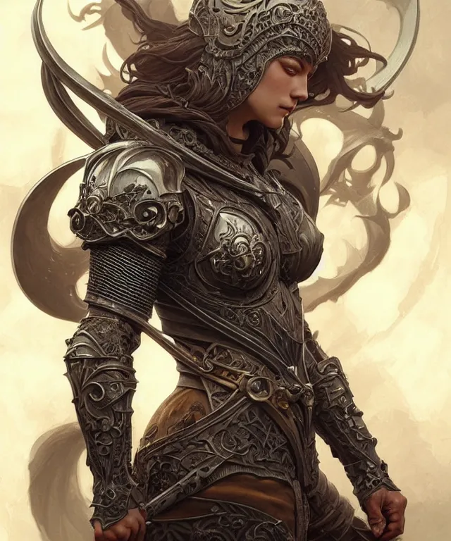 Image similar to Muscular and powerful medieval knight portrait, art nouveau, fantasy, intricate flower designs, elegant, highly detailed, sharp focus, art by Artgerm and Greg Rutkowski