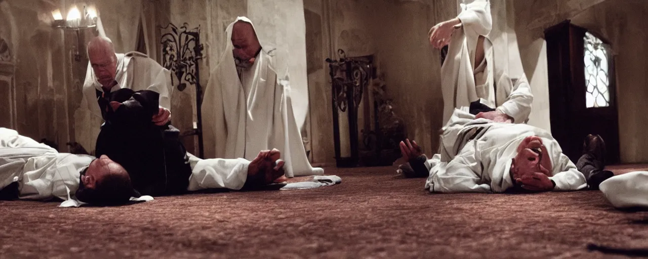 Image similar to priest performing exorcism, directed by John Carpenter