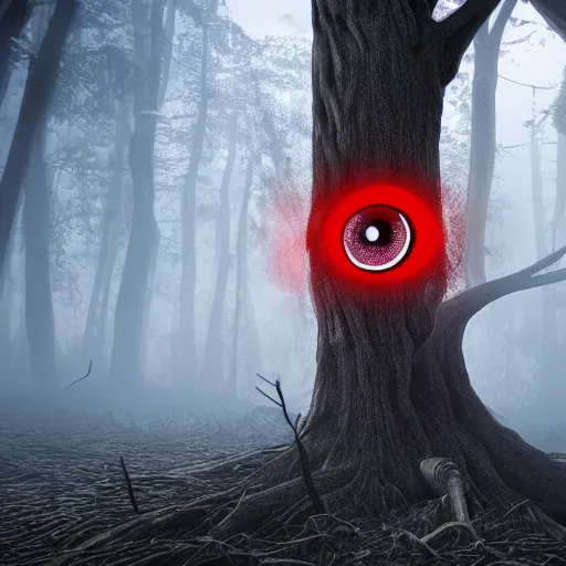 Prompt: A realistic detailed photo of a creepy shadow, red eyes, dead trees, detailed body, teeth filled with cavities, foggy landscape, creepy, light particles, detailed light, realistic shaders, trending on artisation, detailed textures, detailed, realistic.