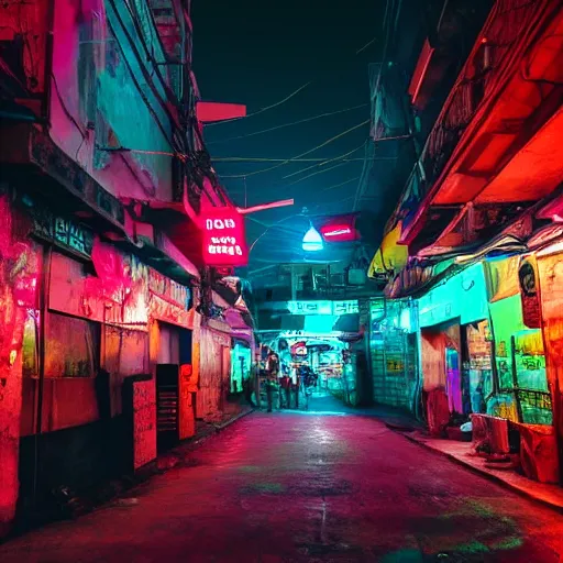 Prompt: neon streets of bangalore, 4 k, award winning photo, cyberpunk style, intricate environment, hyper realistic