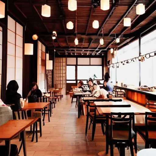 Prompt: a warmly lit photograph of the interior of a japanese style coffee shop named'arizona ', realistic