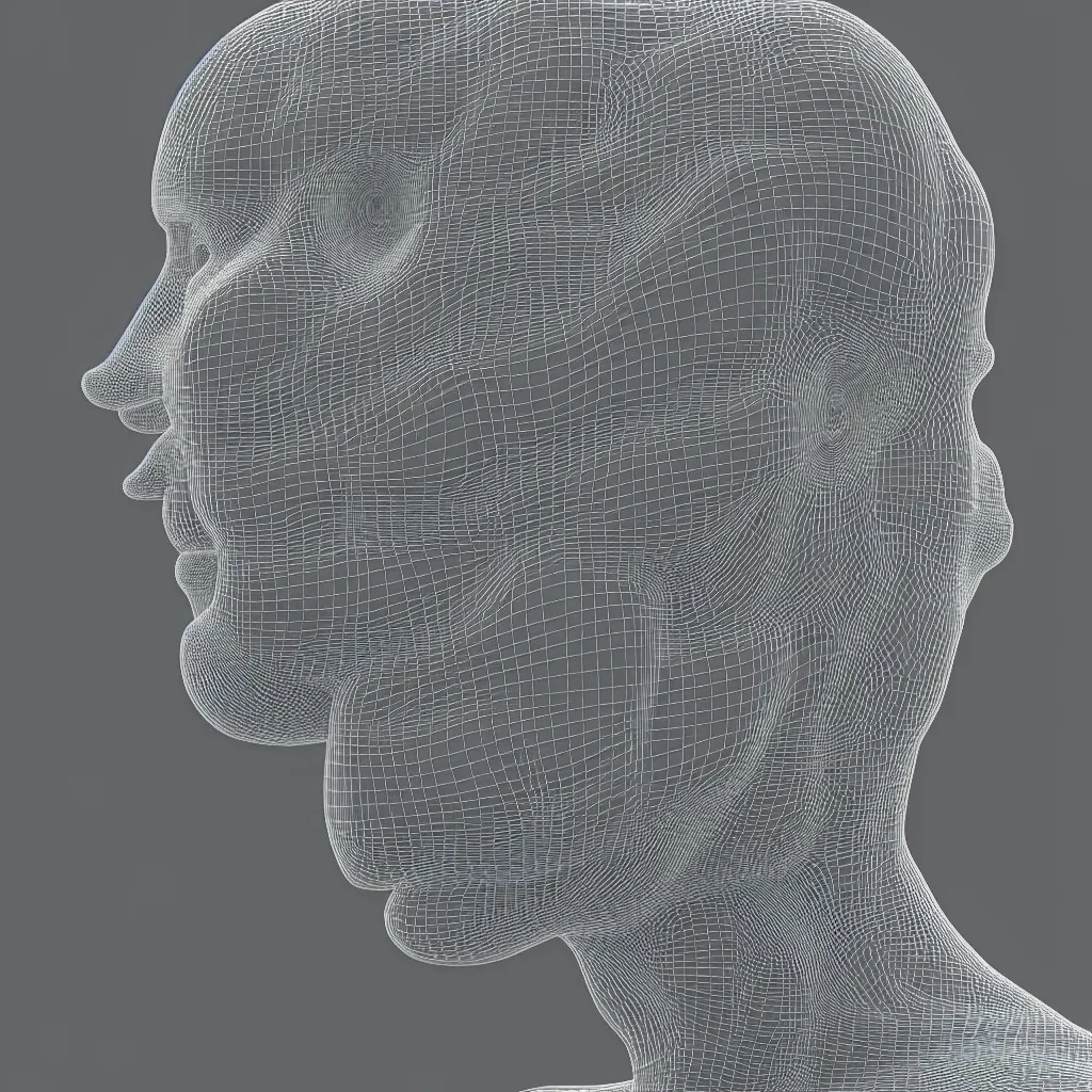 Image similar to 3 d render of a wireframe of an abstract human head, sculpture, chrometype, liquid metal, neotribal, raytraced, volumetric lightning, 8 k, by zhelong xu, tooth wu, wlop, ouchh and and innate studio