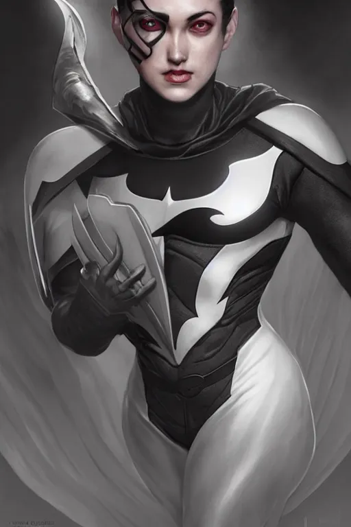 Image similar to characters portrait of MoonKnight mixed with Batman by ArtGerm and Tom Bagshaw, merged character, Full body shot, cinematic opening shot, 4k, highly detailed, cinematic lighting