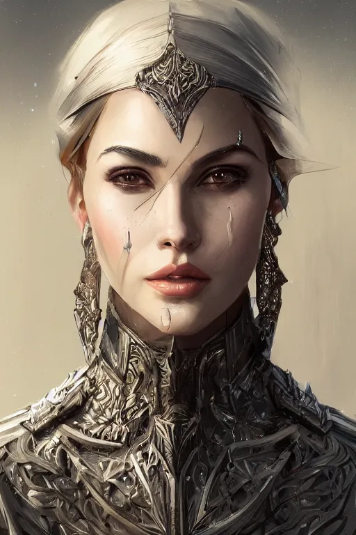 Image similar to three-quarters portrait pose of a beautiful woman, slim body, shining armor, human warrior, fantasy, intricate, elegant, highly detailed, digital painting, artstation, concept art, matte, sharp focus,D&D, illustration, art by Stanley Lau