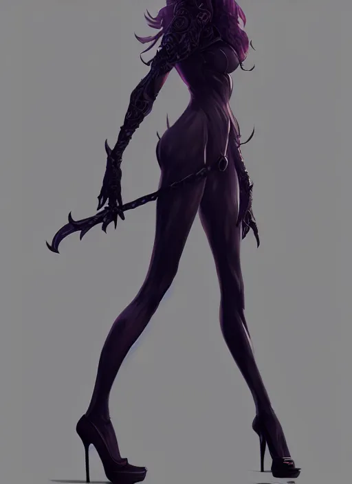 Prompt: dark witch wearing high heels, full - body and head view, highly detailed, zeronis style, artstation, soft light, sharp focus, illustration, character design, concept art