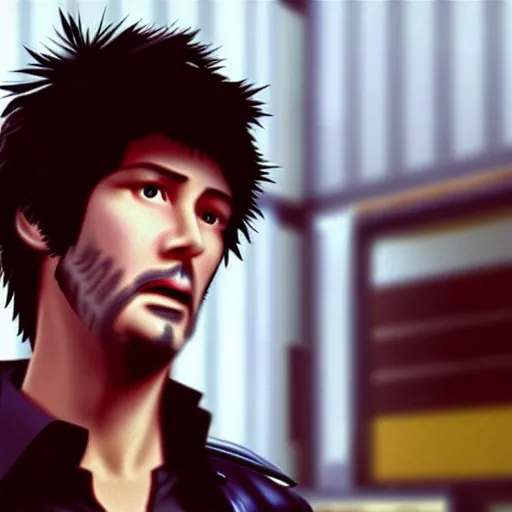 Prompt: A beautiful portrait of Keanu Reeves as Spike Spiegel from the anime Cowboy bebop, still from the movie