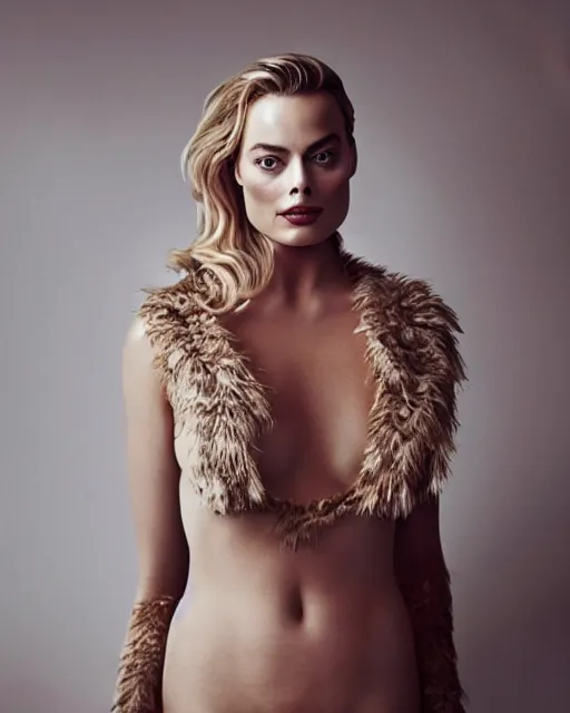 Prompt: margot robbie wearing a risque outfit made from maple sirup, female beauty, half body portrait, greg kutkowski, sharp details, soft lighting, subsurface scattering, pearls of sweat, glistening skin, warm lighting