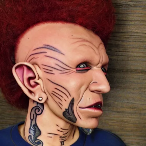 Image similar to ferengi from star trek with tons of ear piercings and tattoos