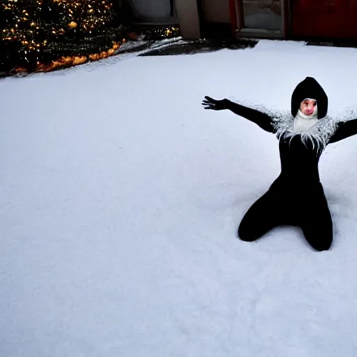 Prompt: lady gaga making a snow angel