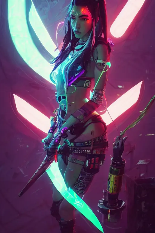 Image similar to akali from league of legends, cyberpunk futuristic neon. decorated with traditional japanese ornaments by ismail inceoglu dragan bibin hans thoma greg rutkowski alexandros pyromallis nekro rene maritte illustrated, perfect face, fine details, realistic shaded, fine - face, pretty face, masterpiece