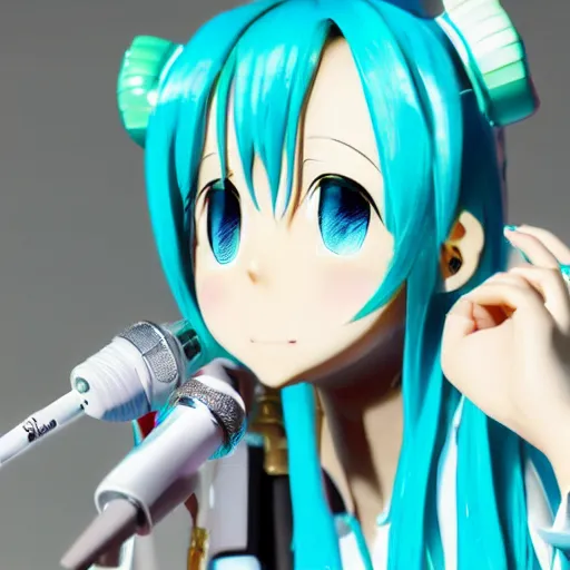 Image similar to hatsune miku holding a microphone, full body shot