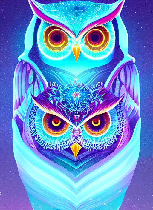 Image similar to symmetry!! product render poster vivid colors divine proportion owl, ice and snow, glowing fog intricate, elegant, highly detailed, digital painting, artstation, concept art, smooth, sharp focus, illustration,