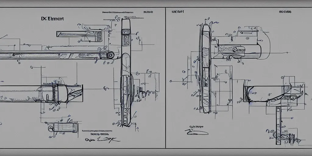 Prompt: an insanely detailed blueprint of the portal gun from portal game, octane render, 8 k, paper and pen, patent, clearly legible, engineered like a genius,