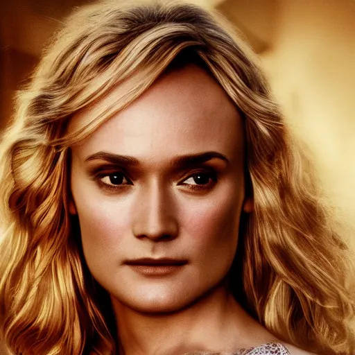 Image similar to fatally dreamlike beautiful face helen of Troy/Diane Kruger, dynamic lighting, cinematic, establishing shot, extremely high detail, shining, photo realistic, cinematic lighting, intricate line drawings, 8k resolution