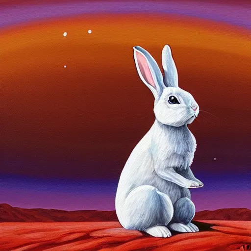 Prompt: A painting of a rabbit on the Mars, in the style of Flooko, acrylic art, detailed