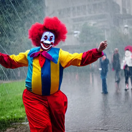 Prompt: clown dAncing in the rain