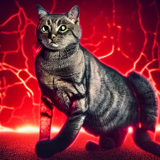Prompt: metallic cat with red glowing eyes, dramatic lighting, studio photo, 4k, photorealistic, film grain, inspired by the terminator, manga style, anime