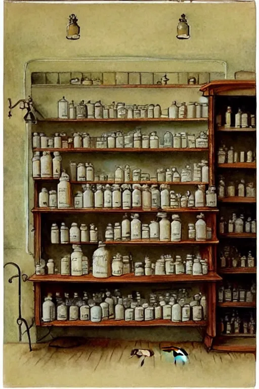 Image similar to ( ( ( ( ( 1 9 5 0 s apothecary shop. muted colors. ) ) ) ) ) by jean - baptiste monge!!!!!!!!!!!!!!!!!!!!!!!!!!!