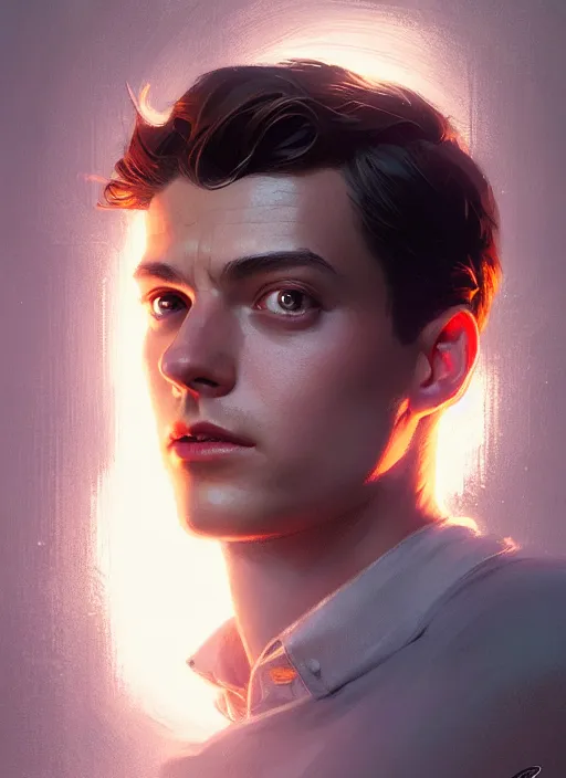 Image similar to portrait of peter parker, intricate, elegant, glowing lights, highly detailed, digital painting, artstation, concept art, smooth, sharp focus, illustration, art by wlop, mars ravelo and greg rutkowski