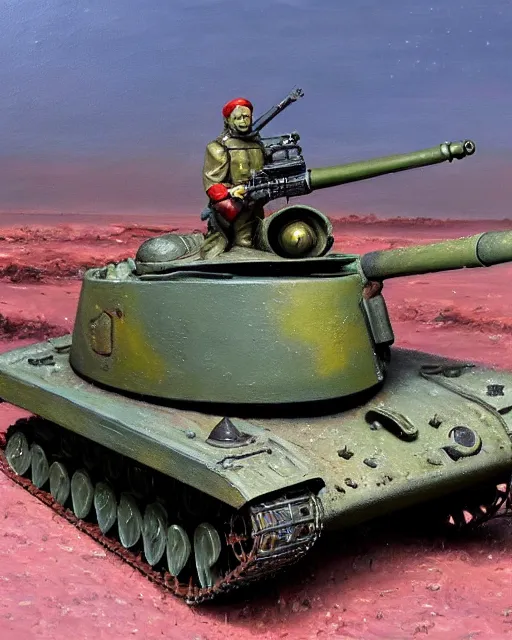 Image similar to t - 3 4 mech!!! armed with a 7 5 mm cannon for an arm, humanoid figure, oil painting, ( ( soviet tank ) ), tribal yurta, postapocalyptic, sharp focus