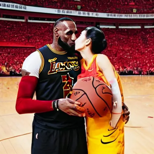 Image similar to Lebron James kissing Xi Jinping