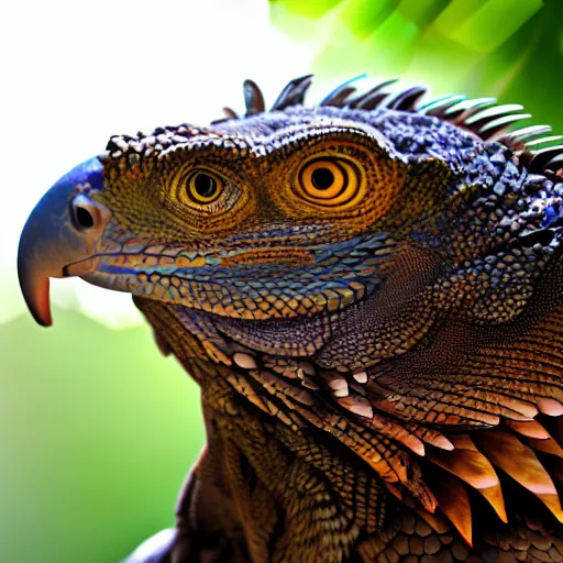 Prompt: profile of an eagle iguana!! hybrid, bold natural colors, masterpiece, trending on artstation, photograph