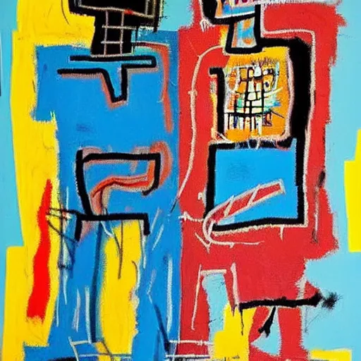 Prompt: a man and woman art made by Jeaan-Michel Basquiat and Kay brown