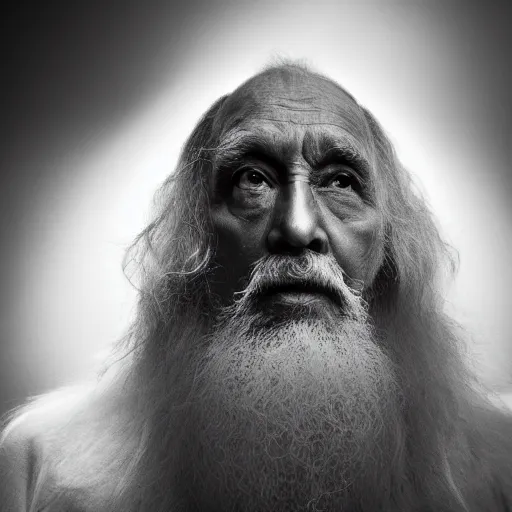 Prompt: stunning beautiful portrait photography of noble wise wizard from national geographic award winning, dramatic lighting, taken with canon 5d mk4, sigma art lens,