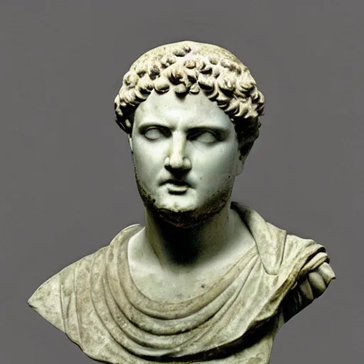 Image similar to 1 9 9 8 digital photo of roman statue bust, museum background, tile floor, nikon coolpix e 9 0 0