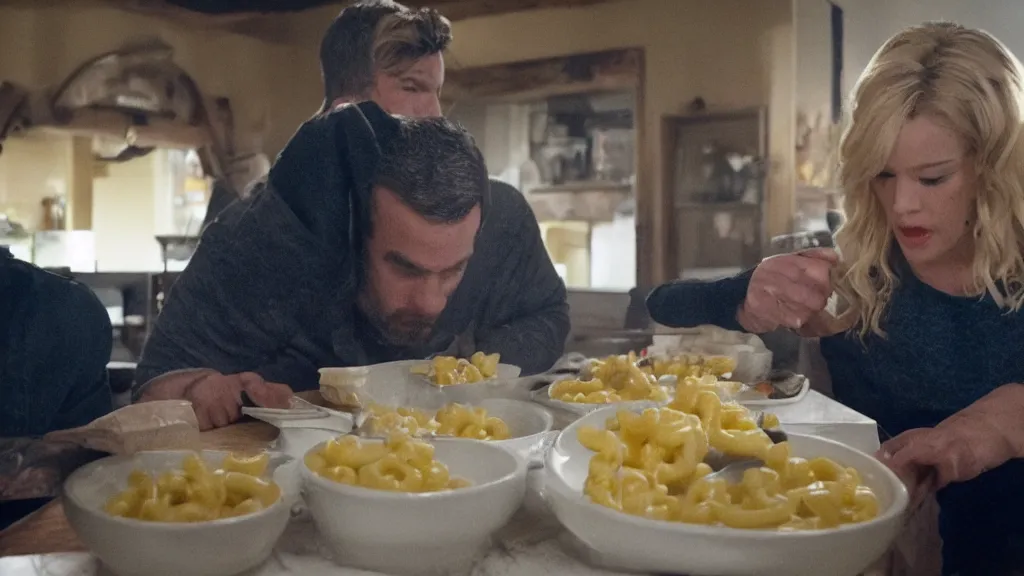 Prompt: mac and cheese vexing shape from hbo's the leftovers
