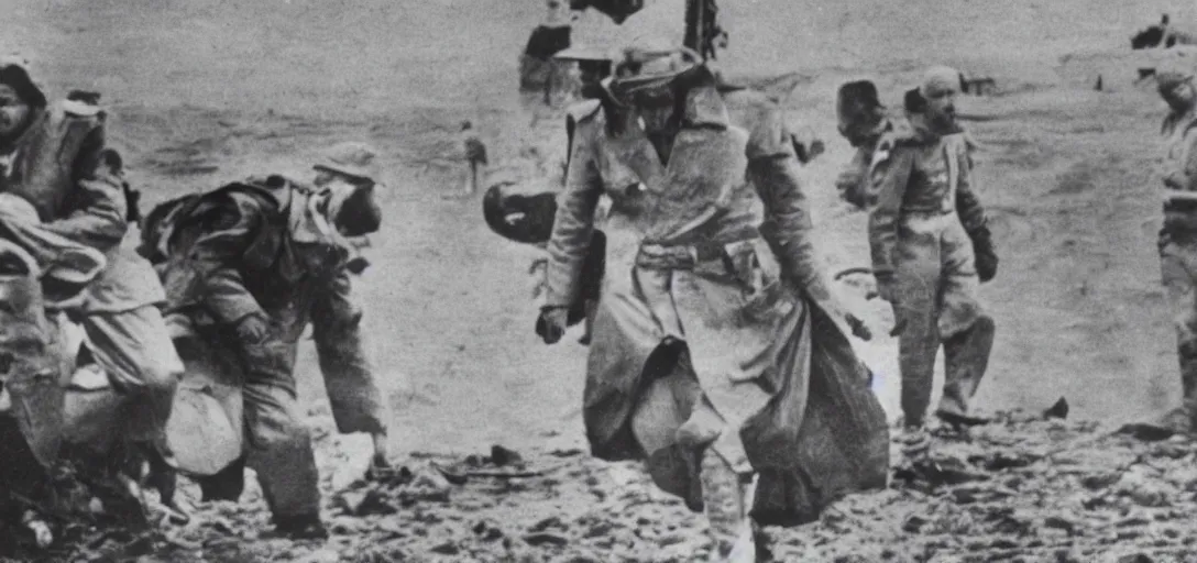 Image similar to the pope storming omaha beach during ww ii