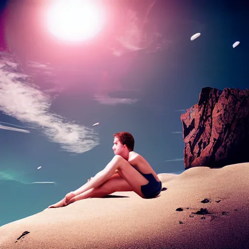 Prompt: an astronaut lounging in the beach, dramatic lighting, cinematic, extremly high detail, photorealistic, cinematic lighting,