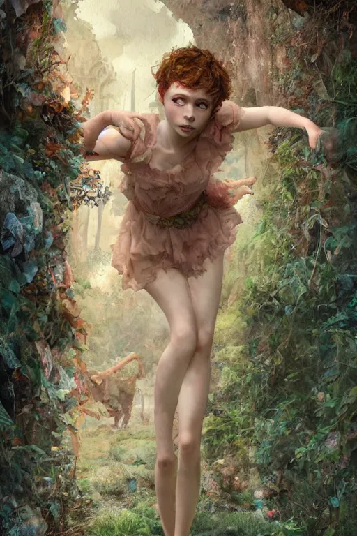 Prompt: Sophia Lillis as a satyr full body portrait, seductive, sexy, intricate, digital painting, old english, whimsical background by marc simonetti, artwork by liam wong