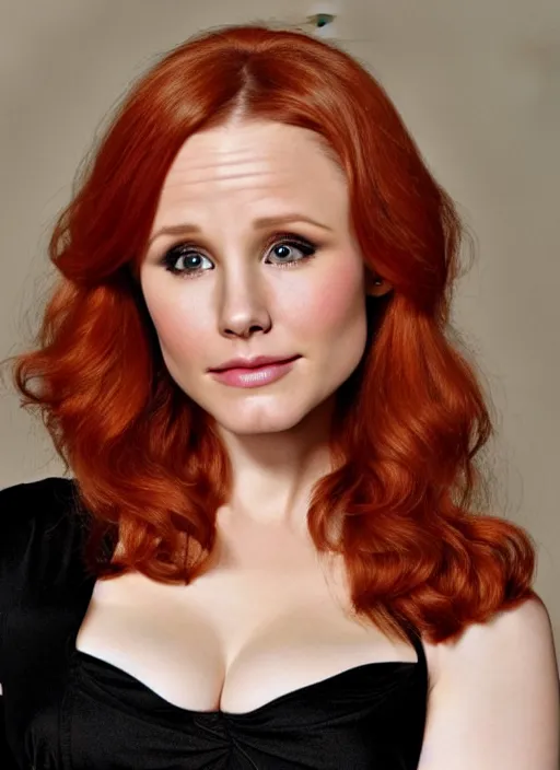 Prompt: photograph of a combination of kristen bell and christina hendricks