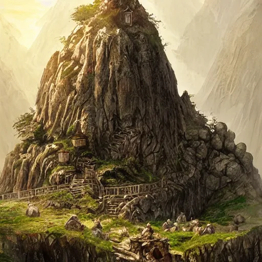 Image similar to dwarf fortress from Hobbit by Daniel Dociu and Greg Rutkowski
