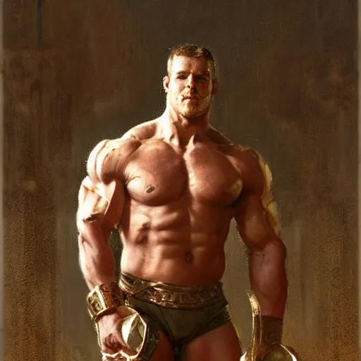 Prompt: handsome portrait of a spartan guy bodybuilder posing, war hero, wrestling singlet, radiant light, caustics, by gaston bussiere, bayard wu, greg rutkowski, giger, maxim verehin