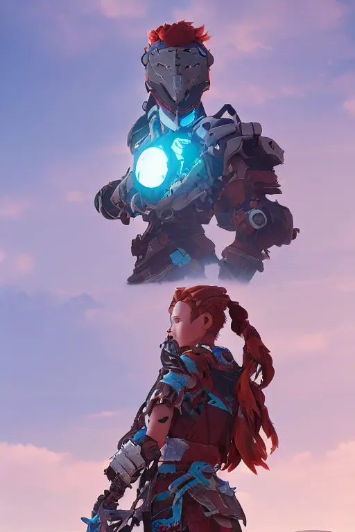 Image similar to combination suit armor aloy horizon forbidden west horizon zero dawn robot ninja mask helmet backpack tribal, aesthetic octane render, 8 k hd resolution, by ilya kuvshinov and cushart krentz and gilleard james radiating a glowing aura cgi rtx 2 0 2 2